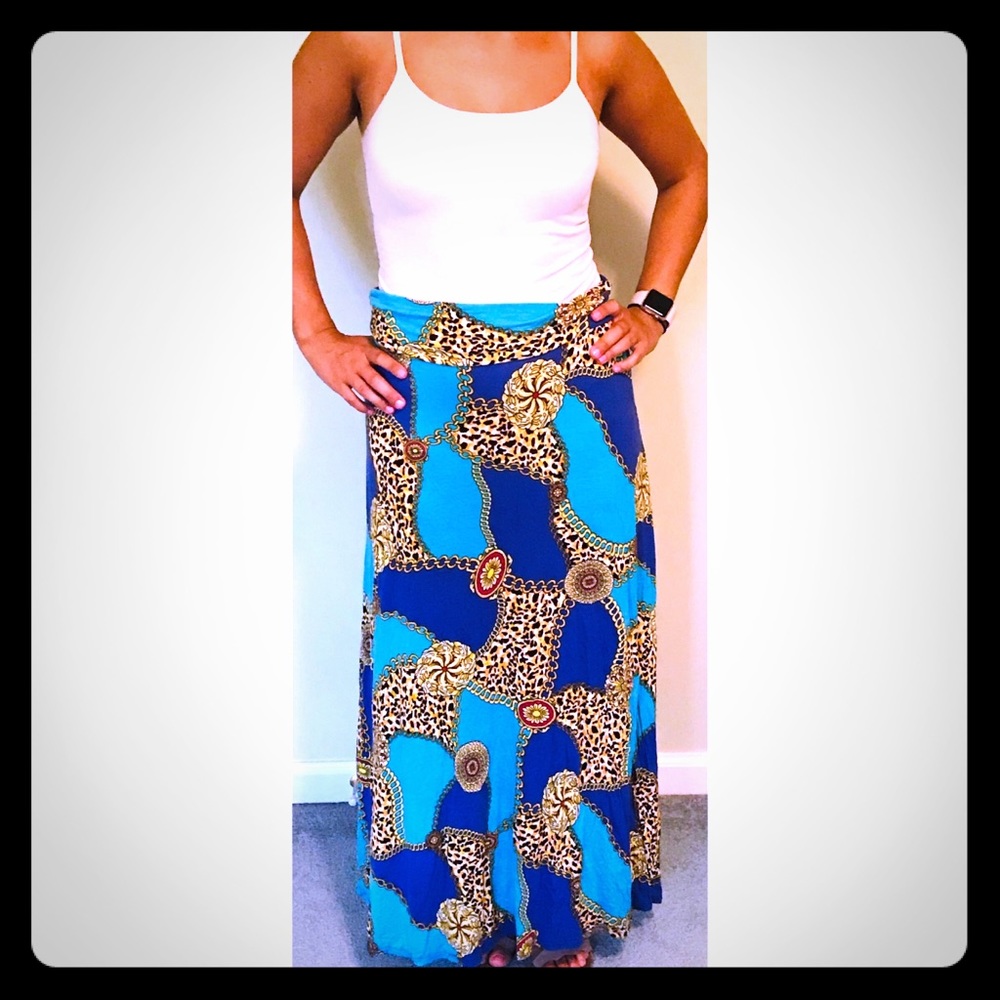 High Waisted, Blue Printed Skirt